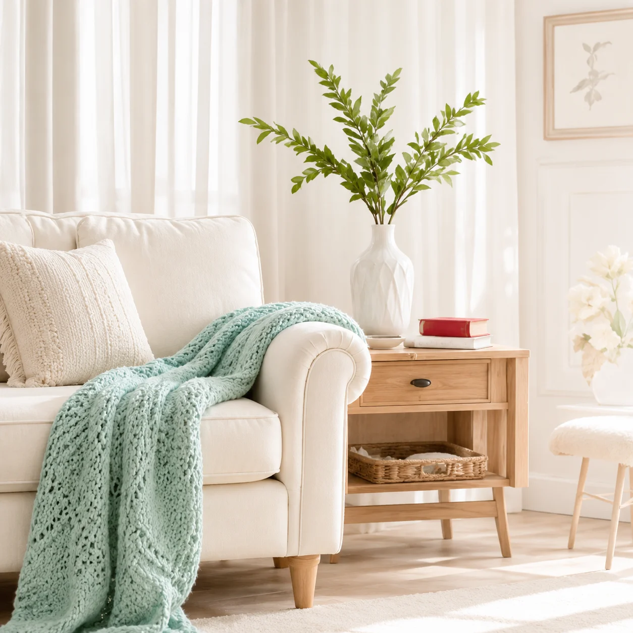 Bright, clean white living room